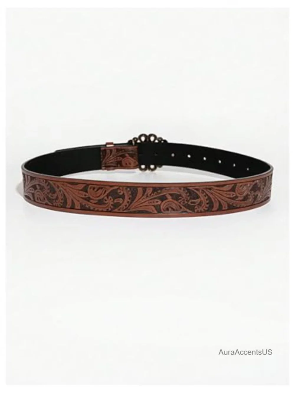 Faux Leather Embossed Western Cowgirl Belt Ornate Turquoise Buckle